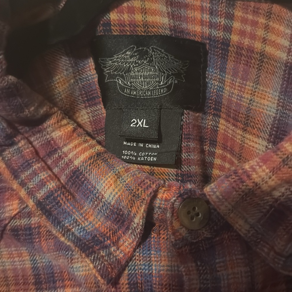 Harley Davidson Plaid Snap Button 100% Cotton Womens 2XL EUC Flannel Logo Biker - Picture 3 of 12